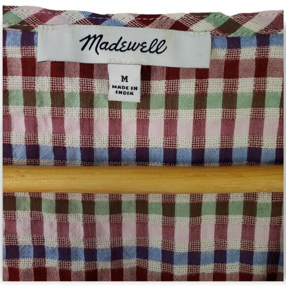 Madewell SZ M Novel Tie-Front Top in Rainbow Gingham Check - Picture 4 of 6
